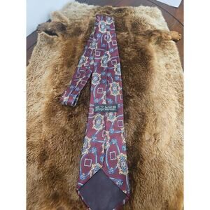 Zylos George Machado Silk Tie Burgundy Gold Blue Paisley